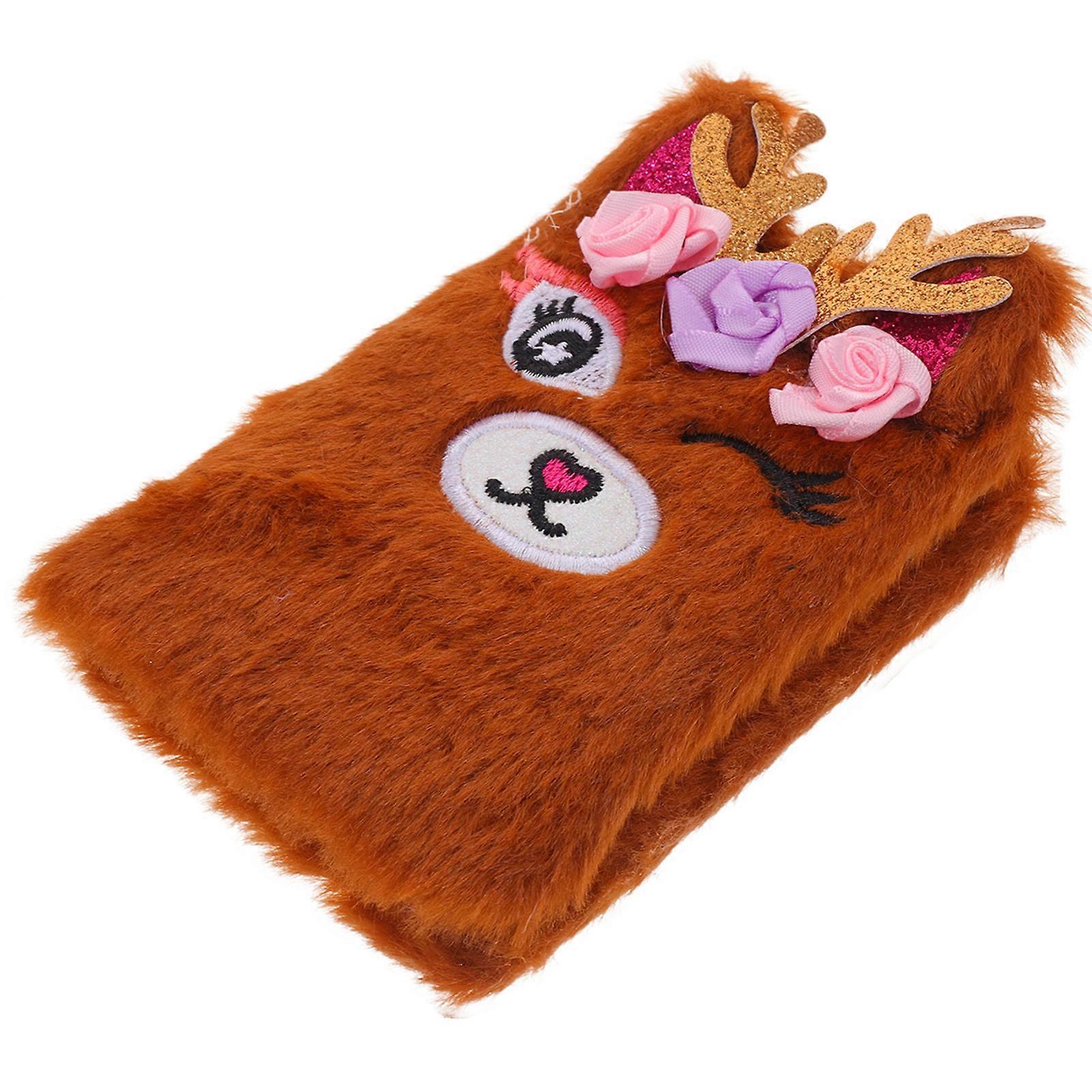 Cartoon Journal Book Notebook For Girl Daily Use Writing Cartoon Plush Deer Pattern Mini Portable Pocket-Sized 1Set