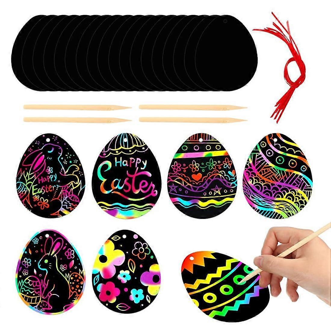 12张复活节刮刮画套装,复活节彩蛋,刮刮画,儿童复活节手工套装,含木制笔和装饰丝带,派对,派对礼袋,复活节彩蛋装饰