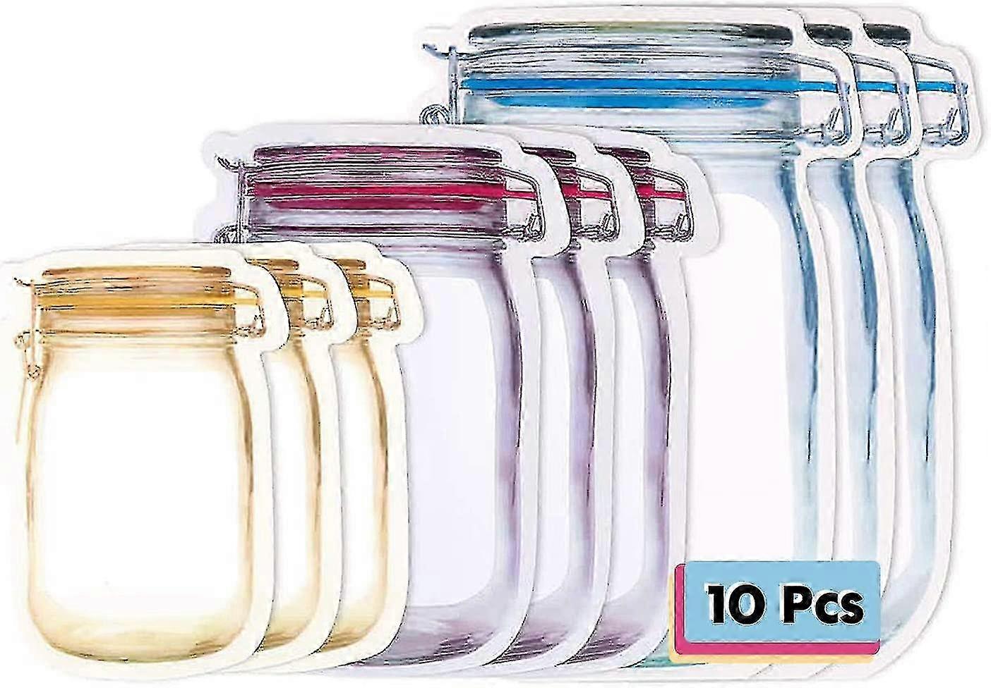 2024 10 Pieces Stylish Storage Bag, Reusable Portable Mason Jar Zipper Bags, Waterproof Ziplock Sealed Food