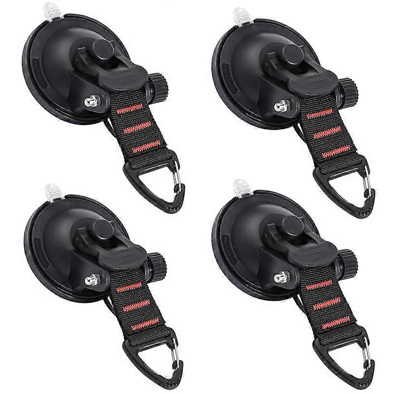 Suction Cup Hook 4-Piece D-Ring Attachment Set With Hooks for Camping, Car, Awnings (Extra Strong Suction)