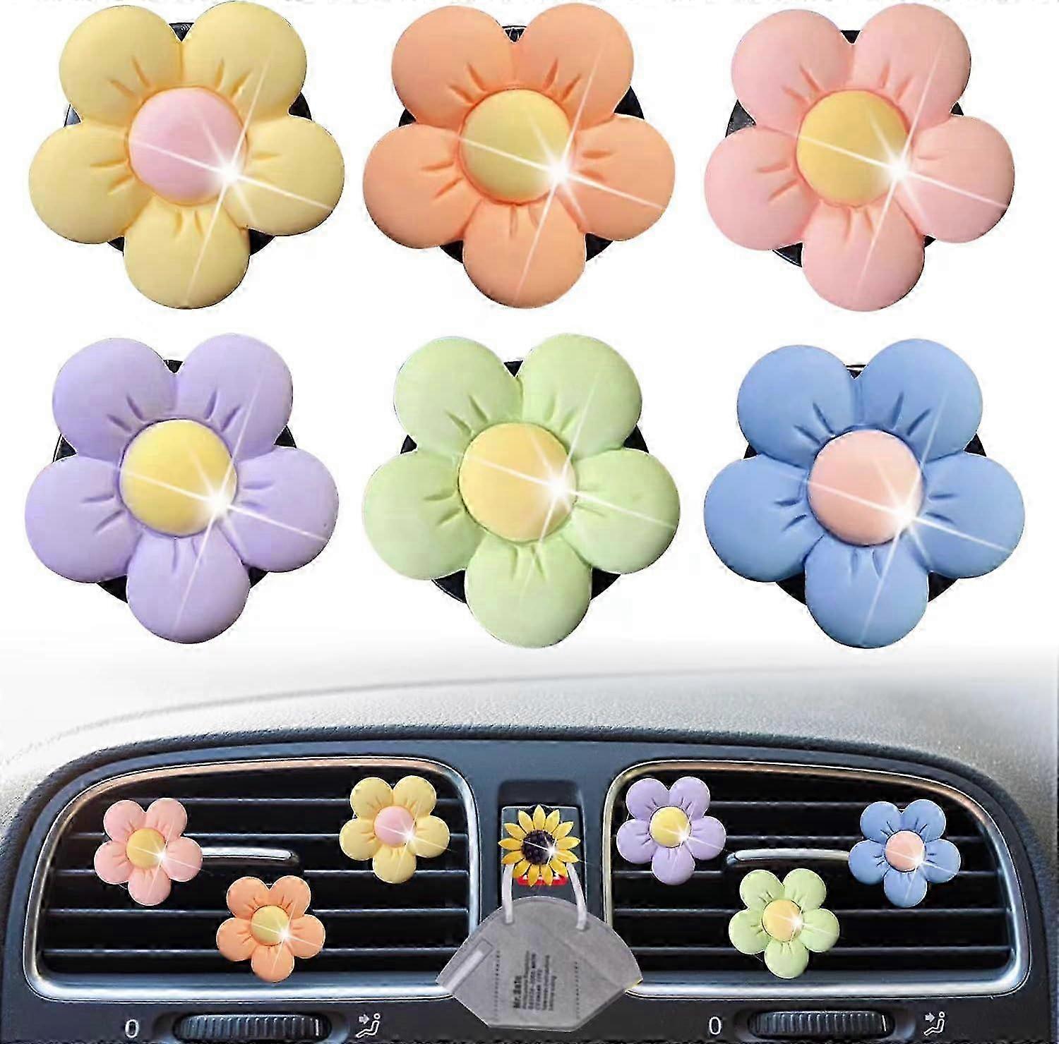 6pcs Daisy Air Vent Clips – Car Air Freshener Decor