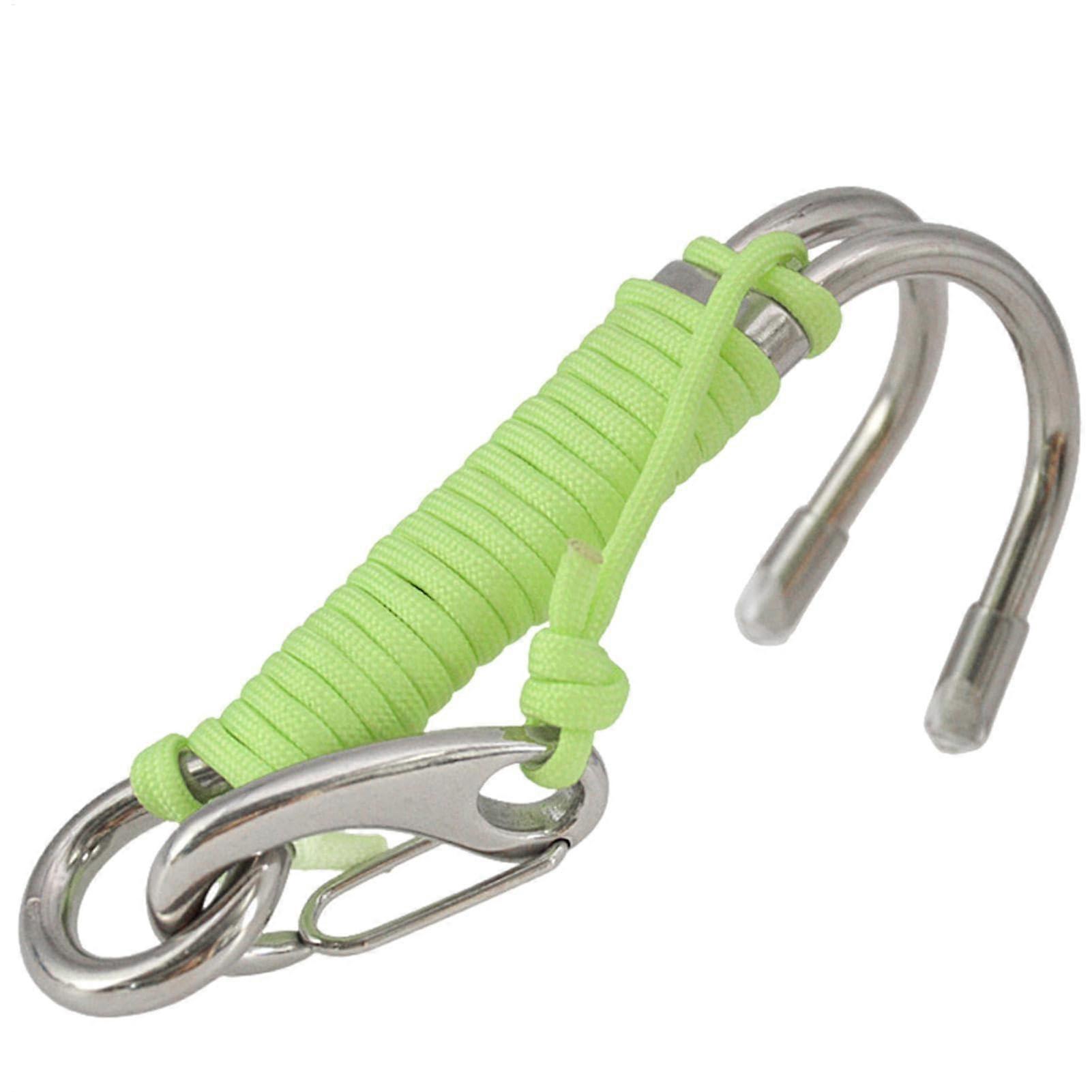 Double Diving Hook - Stainless Steel, Cave Diving Hook, Safety Rope, O-Ring, Bright Green