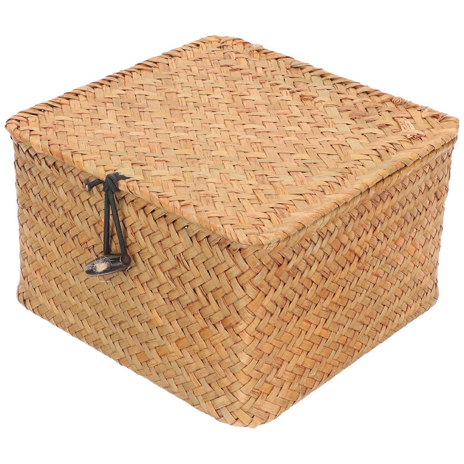 Storage Box for Snacks, Makeup & Accessories – Lidded Organizer Bins, Rattan Style