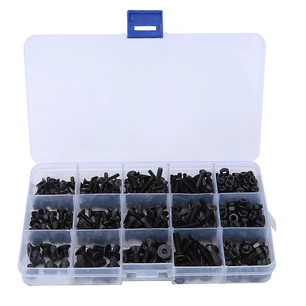 460Pcs Hex Socket Screw Black Flat Head Carbon Steel Hex Nut Kit Accessories