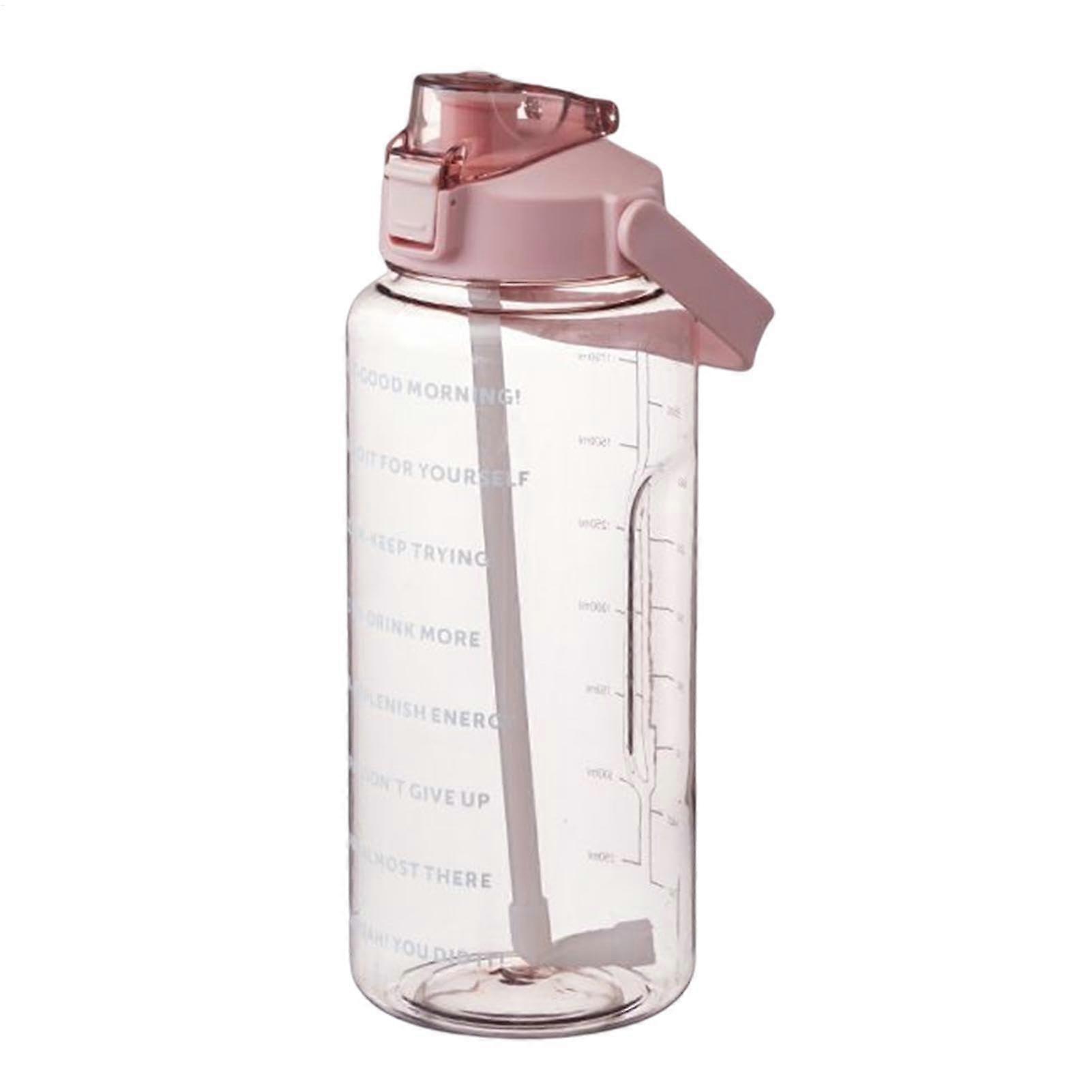 Water Bottle for Gym 2L Motivational Silicone Sports Bottle with Time Marker Removable Straw and Bicycle Compatibility Pink