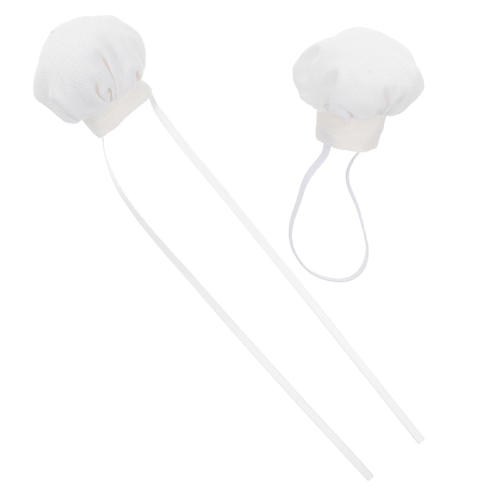 2pcs Mini Doll Chef Hats White Plush Elastic Band Ribbon Soft Decorative Tiny Caps for Stuffed Animals Easy Wear Clean Creative Play Party Decoration