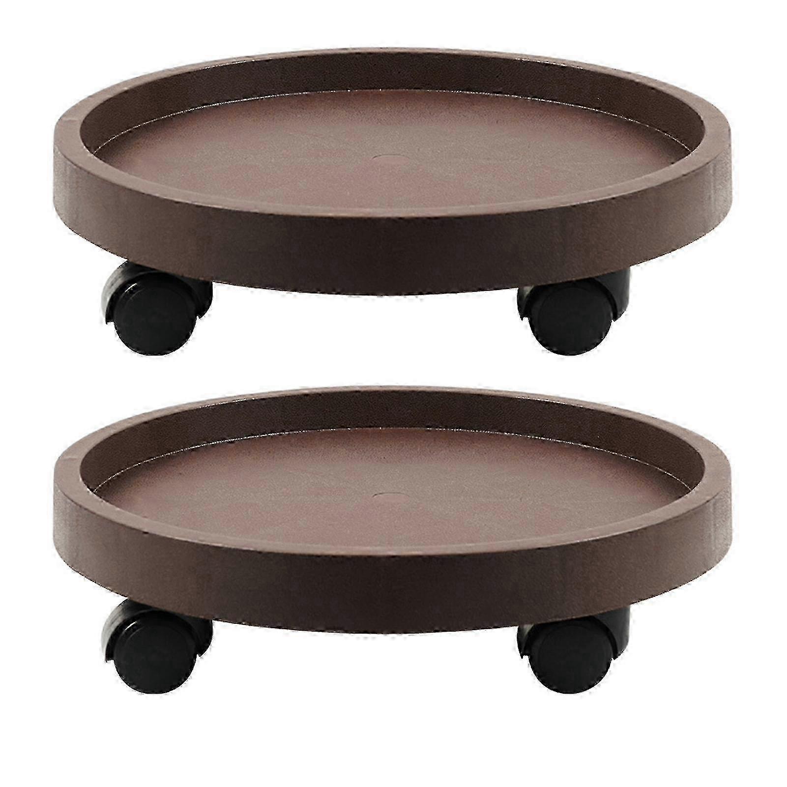 Thickened Round Planter Tray with Wheels - Durable Mobile Base for Large Pots & 330-2 Coffee Color - Ideal for Indoor/Outdoor Use