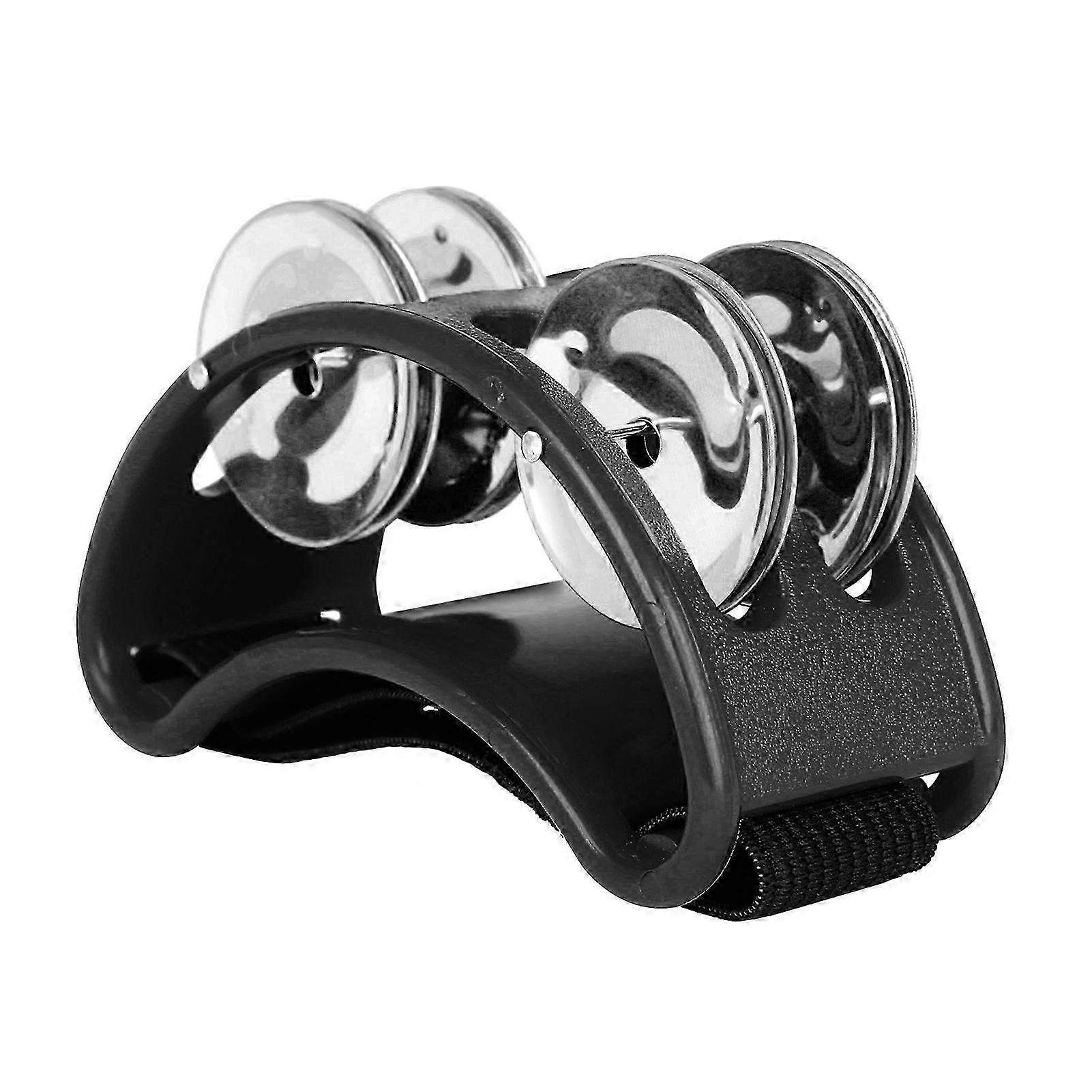 Pé de Percussão Tamborim com 4 Pares de Jingles de Aço Inox e Instrumento Musical de Percussão com Alça Elástica para Acompanhamento Cajon