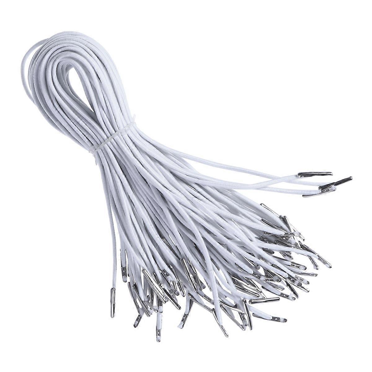 100Pcs Elastic Ropes Stretch Round Strings with Metal Barbs for Mask Making Book Binding Crafting (White)
