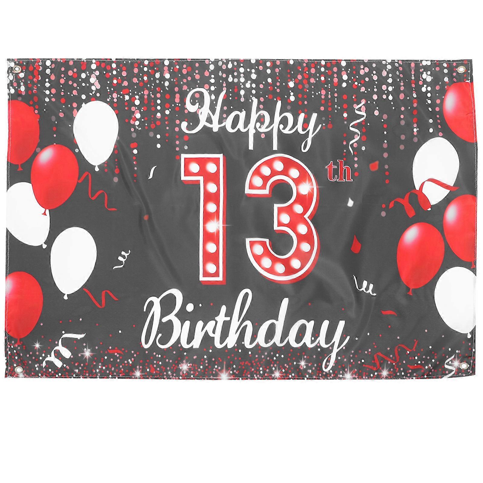 Happy 13th Birthday Backdrop Banner for Boys Party Decor Reusable Polyester Black 59x83 Inches