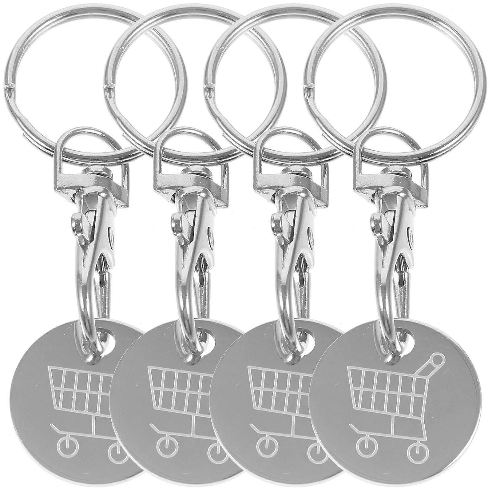 4Pcs Shopping Trolley Token Key Ring Trolley Keyring Supermarket Shopping Cart Token Keychain