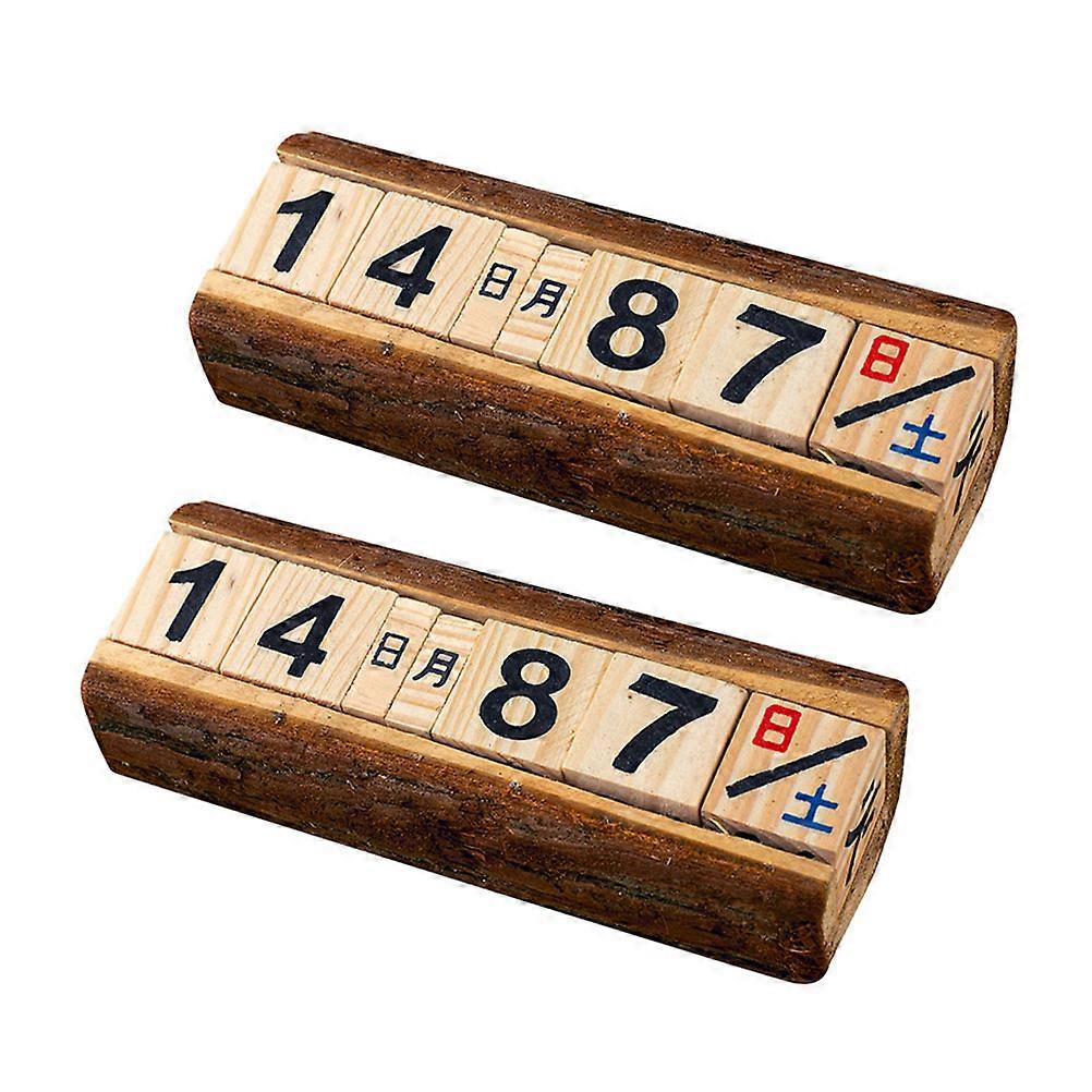 Creative Desktop Calendar with Wooden Design for Table Decoration Multi Color Synthetic Material 2PCS