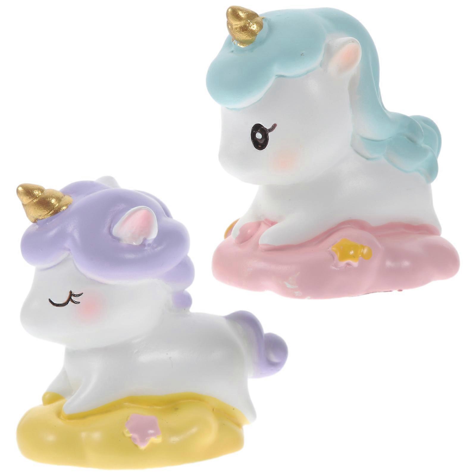 2pcs Resin Unicorn Figurines, Adorable Cartoon Unicorn Models for Home Decor, Garden, Micro Landscape, Room Decoration for Festivals & Parties