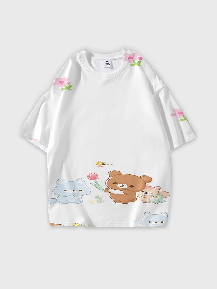 T-shirt round neck Cartoon Pattern loose short sleeve D2979