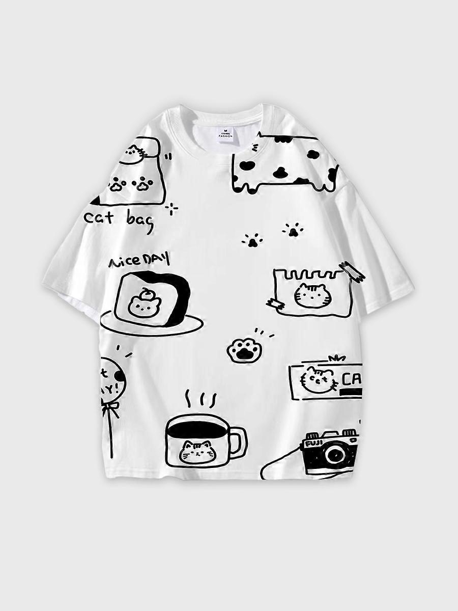 T-shirt round neck Pattern loose short sleeve B975