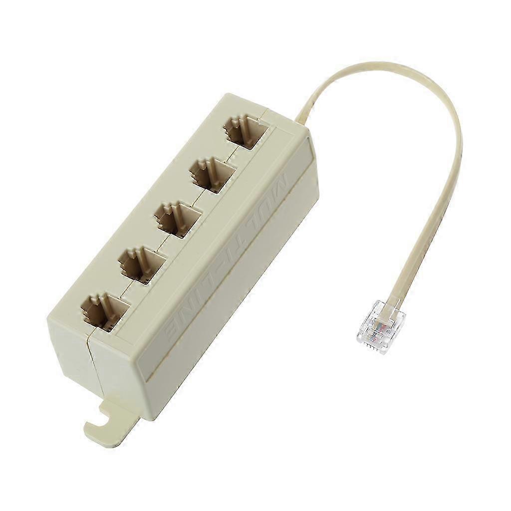 RJ11 Telephone Splitter 6P4C Male Jack to 5 Way 6P4C Female Outlet Modular Splitter Adapter  White