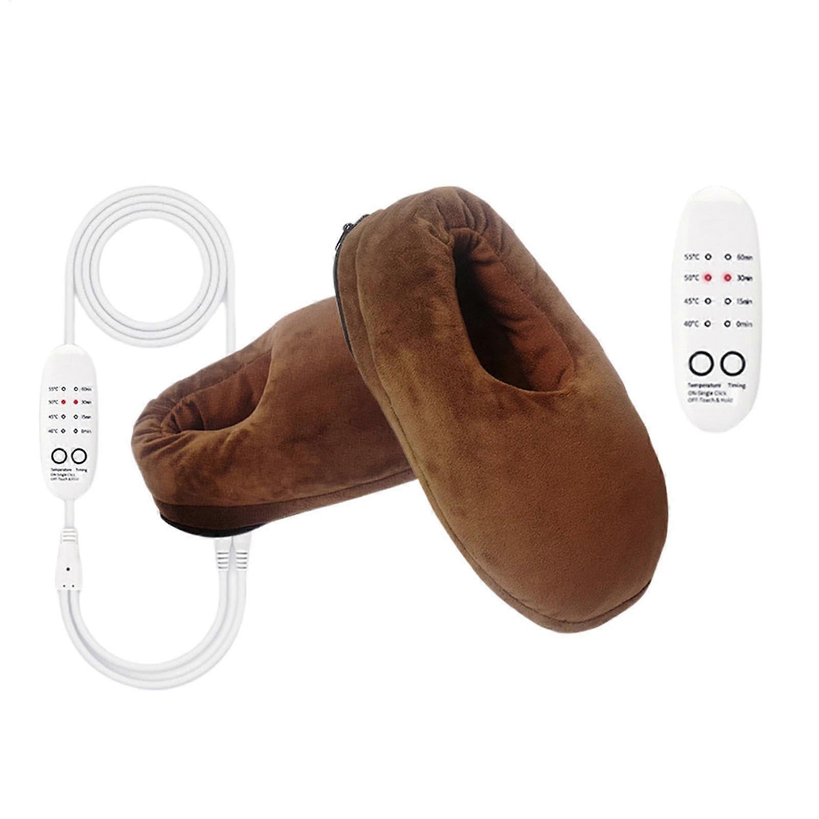 Women's Heating Slippers, Battery Electric with Temperature Control, Light Brown