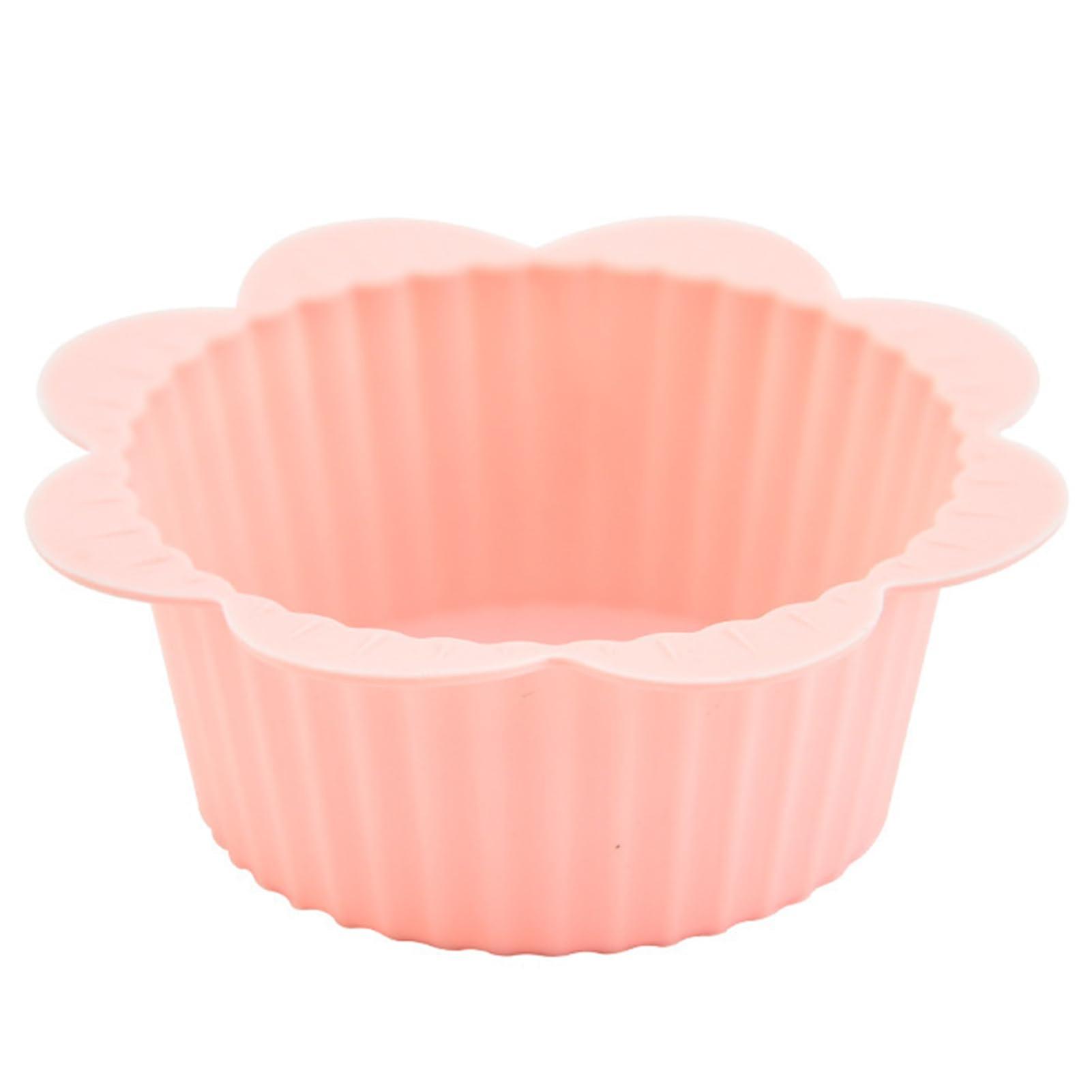 Cupcake Baking Cups Silicone Muffin Cases 10 Pack Greaseproof Non‑Flexible Pink Liners