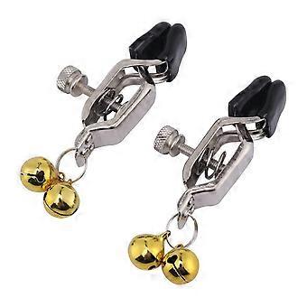 Stainless Steel Nipple Clamps with Yellow Bells for Adult Couples