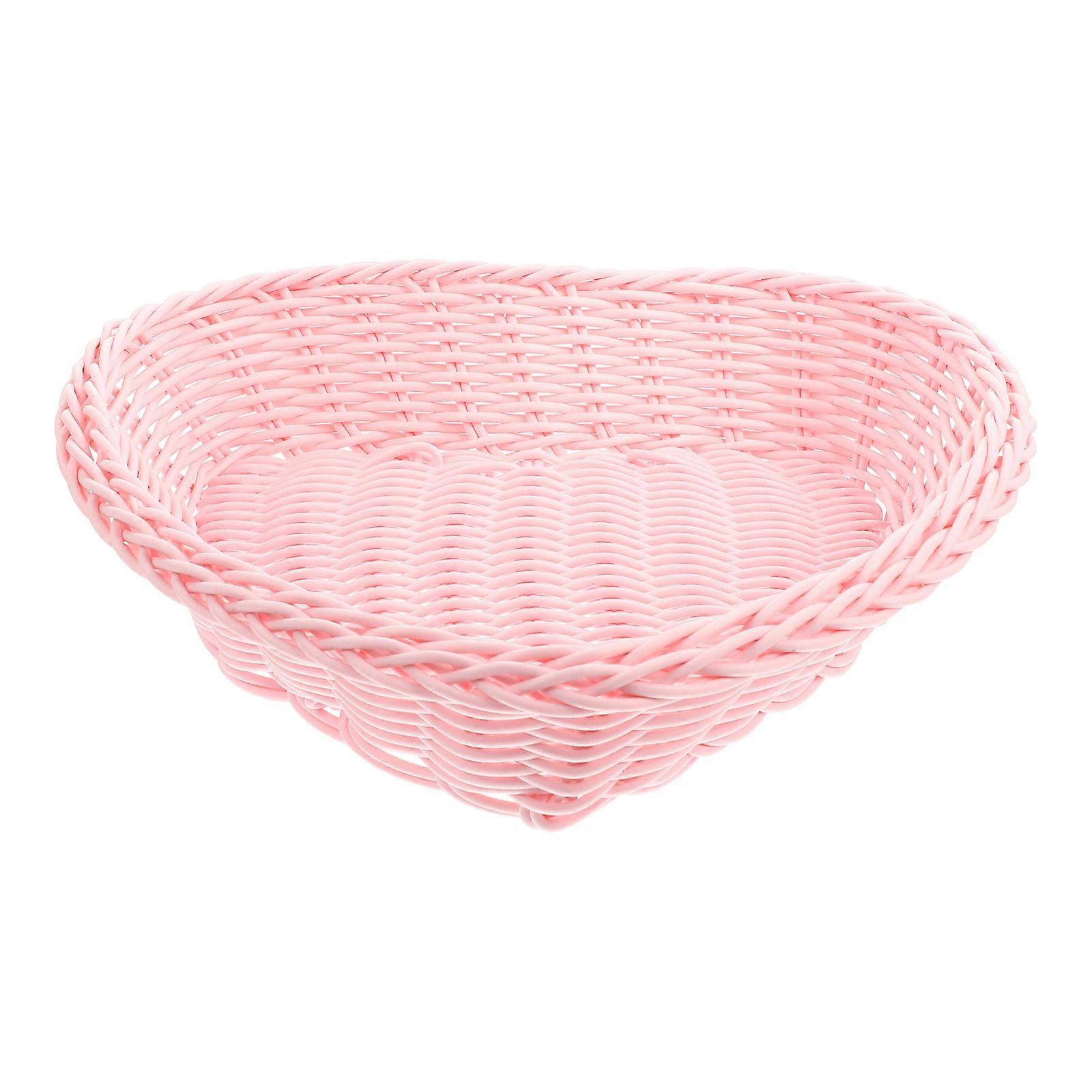 Pink Heart Shaped PP Material Storage Basket for Desktop Snacks and Decorative Use 7.8x7.8x5.9 Inches