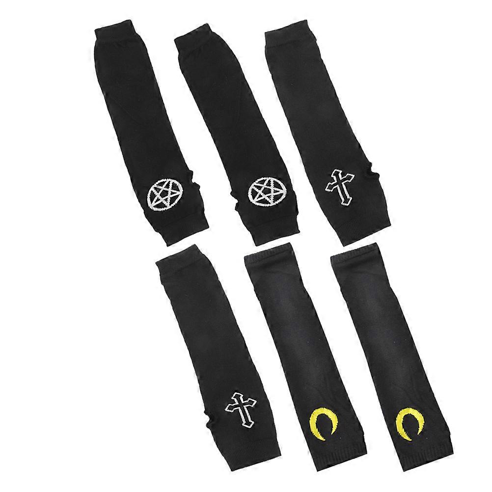 Black Knitting Material Arm Warmers for Women Ideal for Protection and Cosplay with Japanese Design 3 Pair