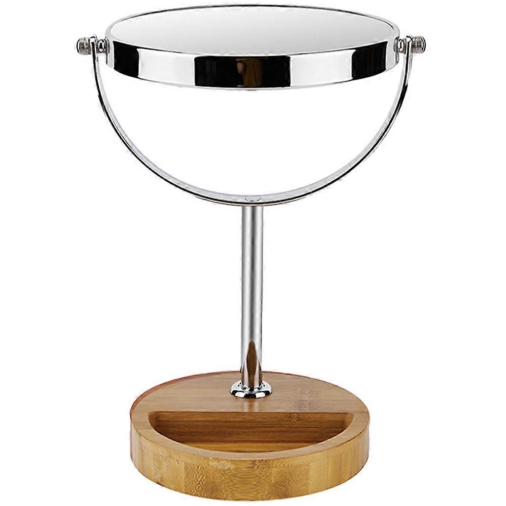 Bamboo Wood Base Desktop Makeup Mirror, Double Sided Rotating Vanity Mirror with HD Surface for Bedroom & Bathroom Use