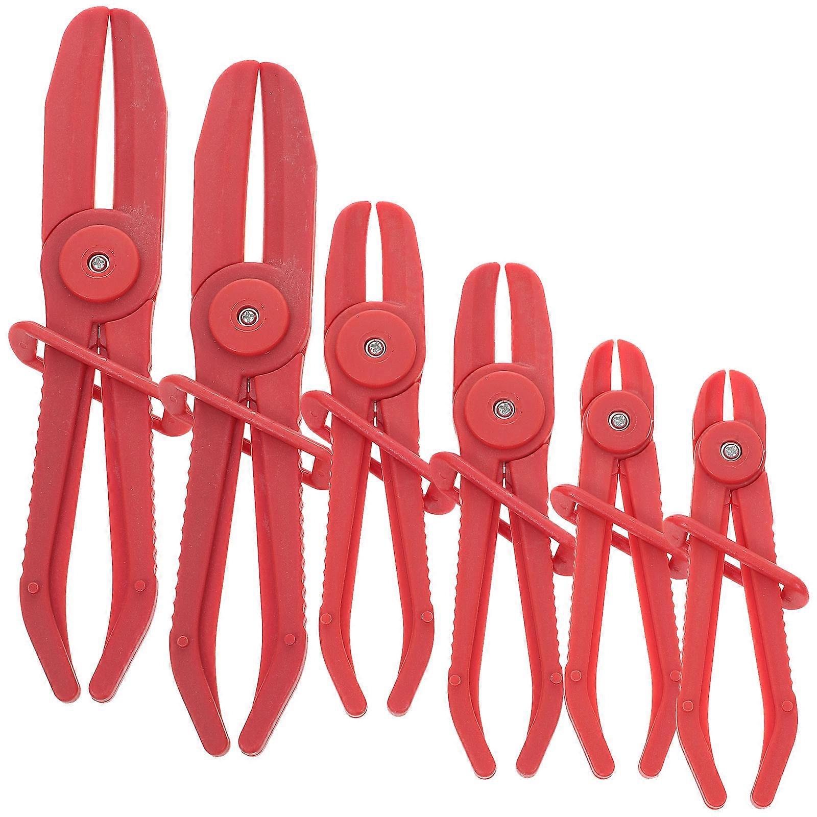 Automotive Oil Tube Separation Pliers 6Pcs Hose Maintenance Tools Red Premium Materials One-hand Operation