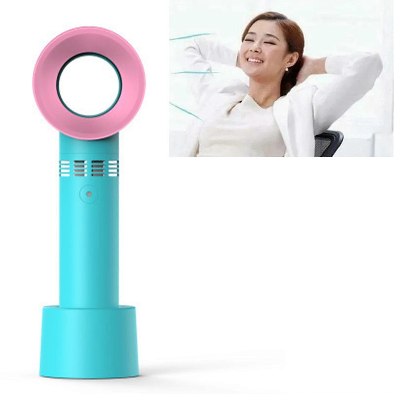 Handheld Bladeless Fan 3 Levels Adjustable 2000MAh Battery Portable Handheld Fan with Base Bracket for Child Student Green 
