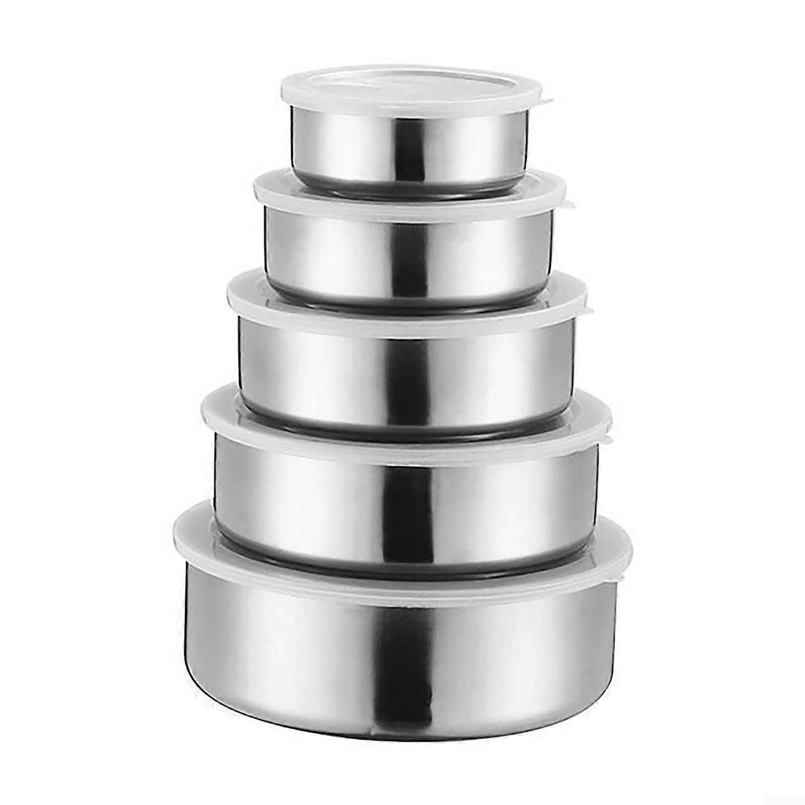 Stainless Steel Food Storage Set with Plastic Lid 5 Pieces Kitchen Organizer