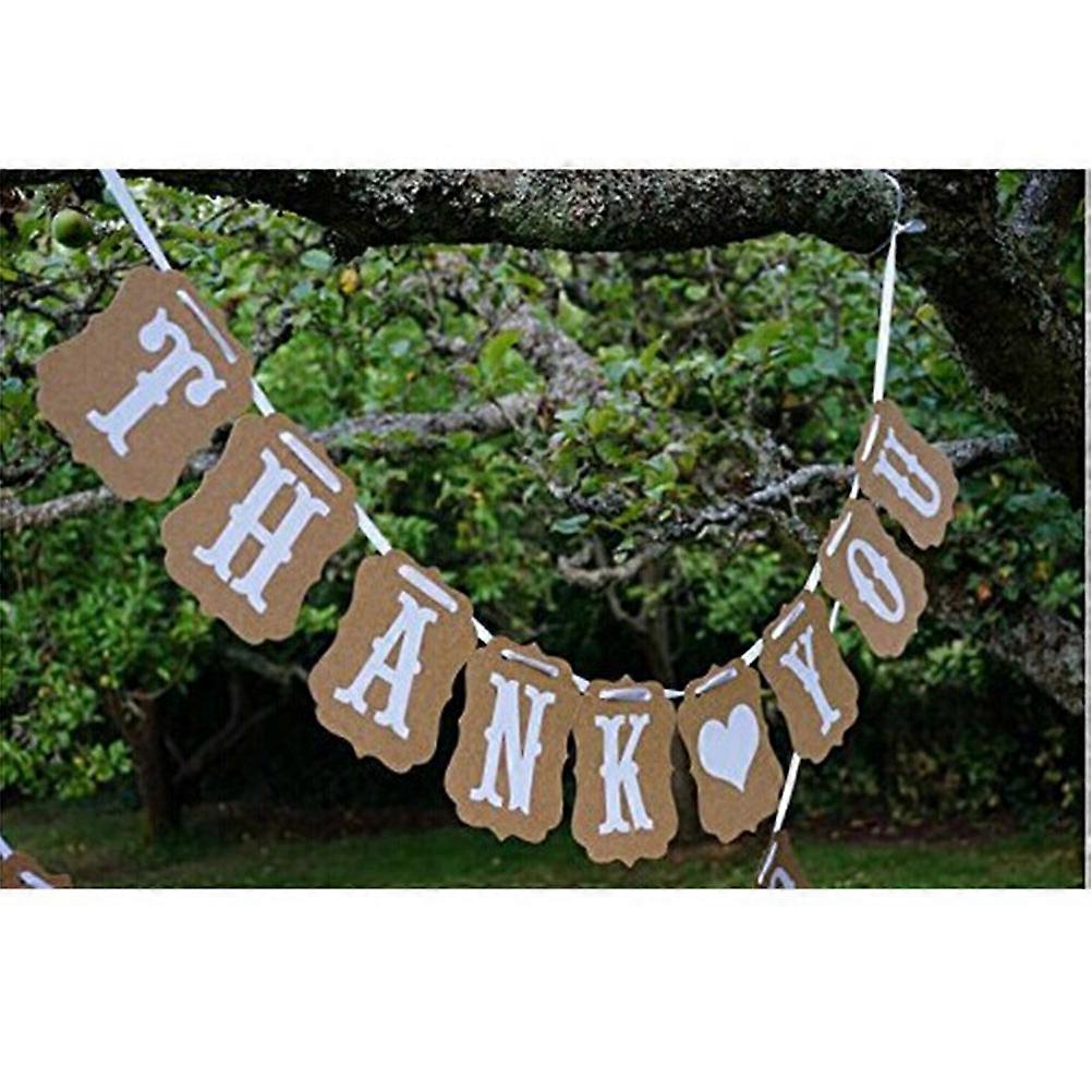 Thank You Kraft Paper Bunting Banner Party Favor For Wedding Ceremony Rectangular Vintage Style Approx 16*12.5cm Brown 9Pcs Banners + 1 Rope