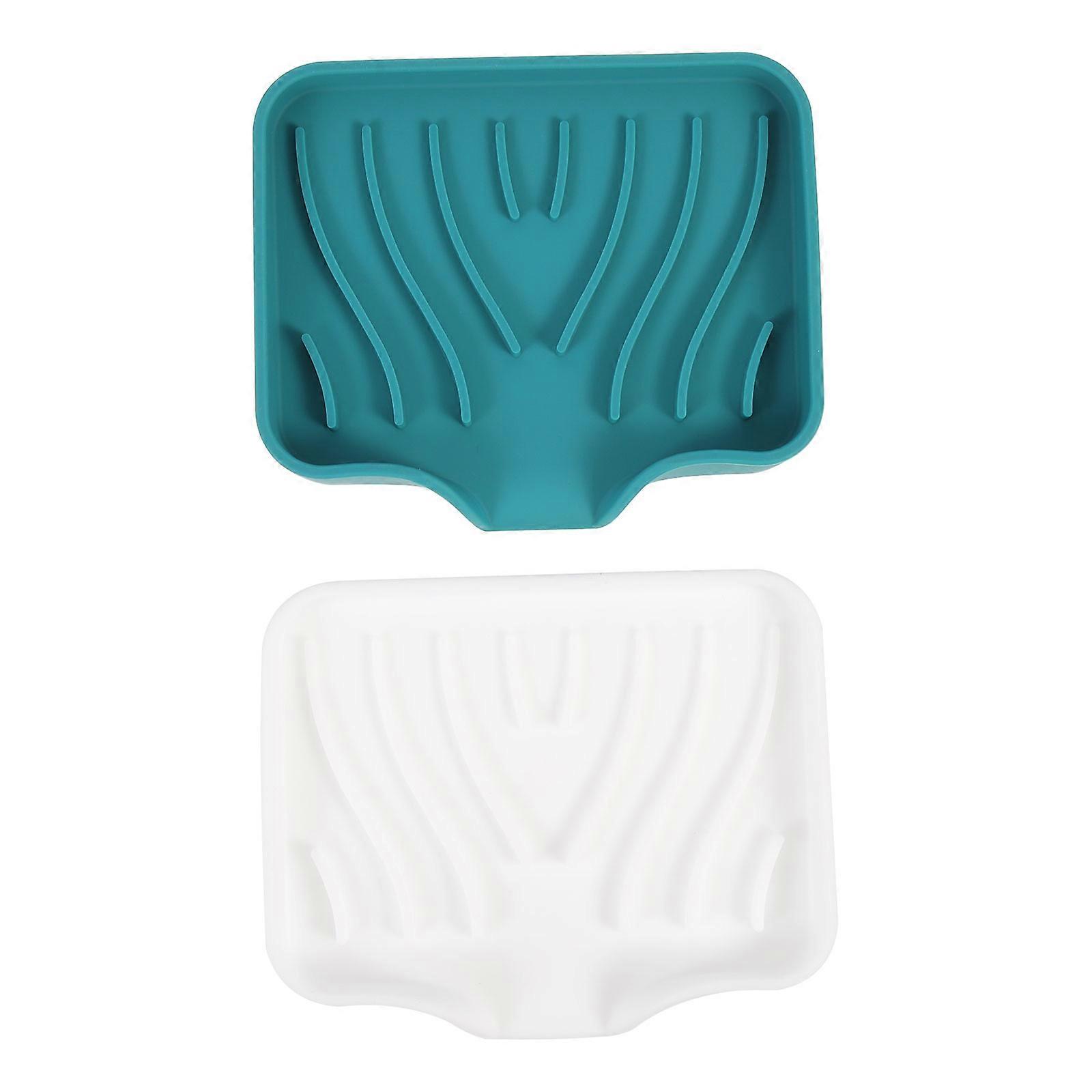 Soap Drain Holder Silicone Soap Tray For Kitchen Sink With Drain Spout 12.2X10X2.2CM Assorted Color For Household Users 2Set