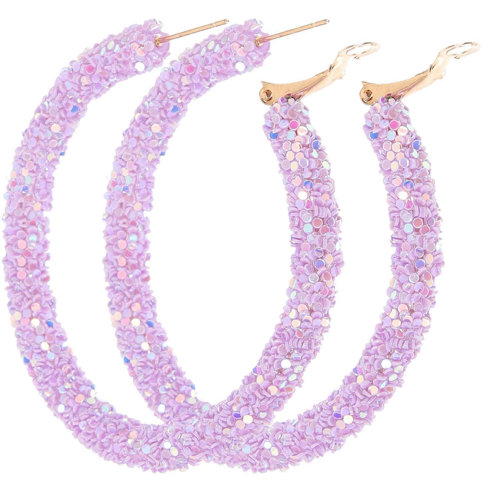 Violet Sequins Alloy Round Loop Earrings for Women Perfect for Decor and Special Occasions 1 Pair