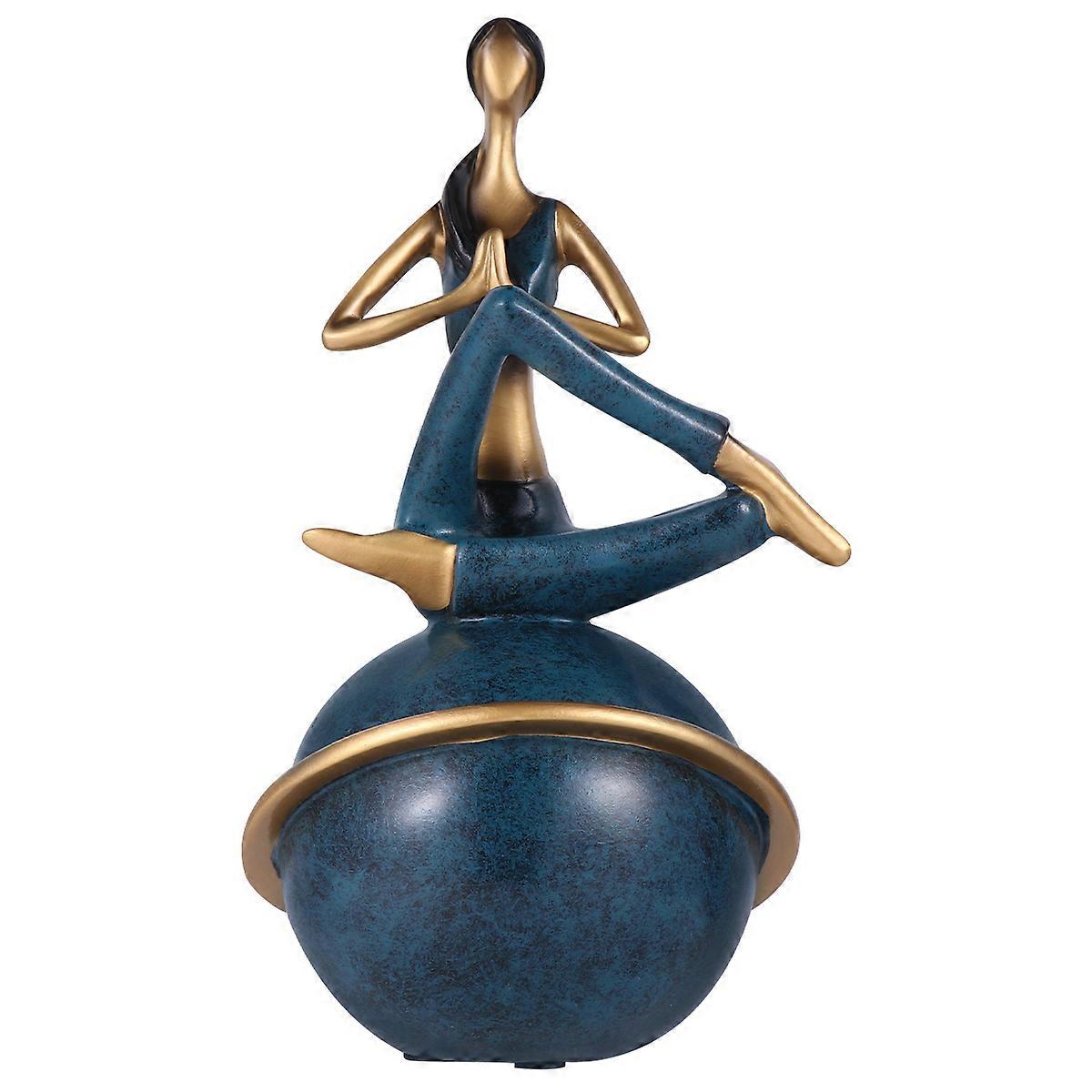 愛らしいヨガ置物ダークブルー樹脂クラフトオーナメントヴィンテージエレガンスオフィスデコレーション1パック