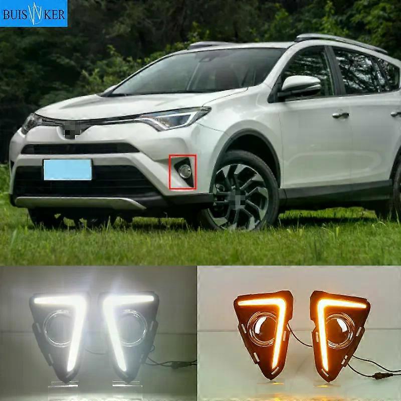 Applicable 1 Set 12V ABS Car LED DRL Daytime Running Light Led Fog Lamp Cover With Trunning Yellow Signal For RAV4 2016 2017 2018