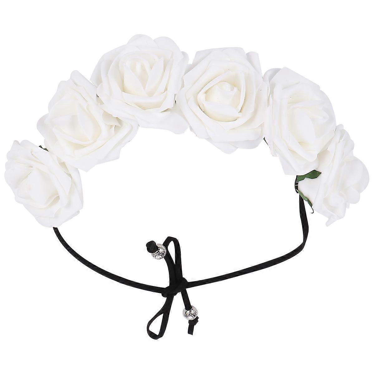 Women's Rose Headband White EVA Handmade Decorative Hair Accessory for Wedding Party Photography 2.5inx6.7in