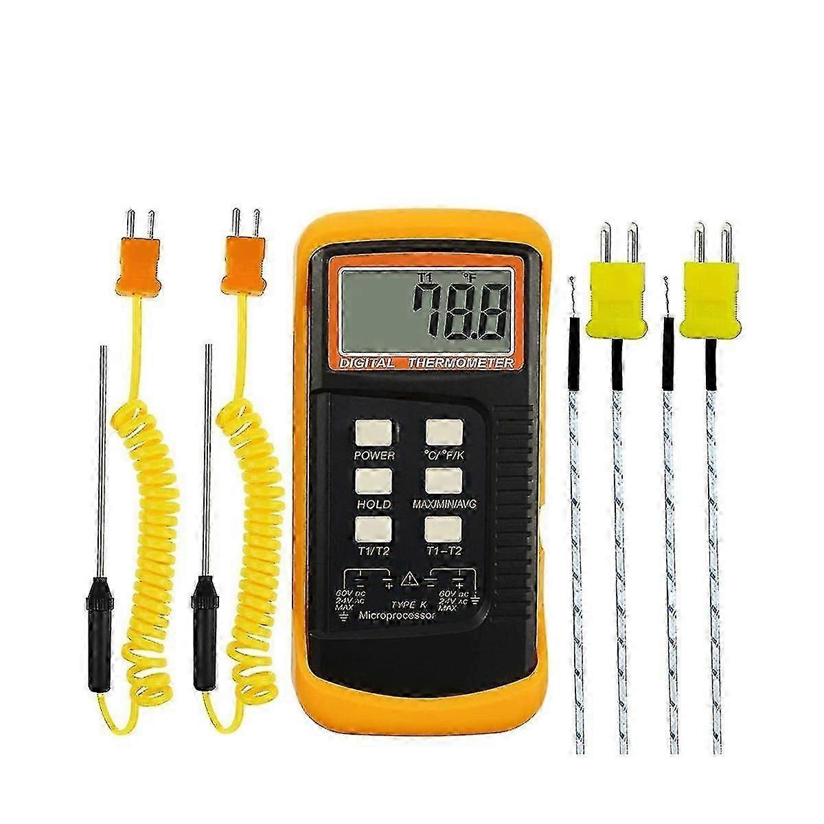 Termometro digitale a termocoppia di tipo K (-50-1300C) con doppio canale 4 sonde palmari ad alta temperatura