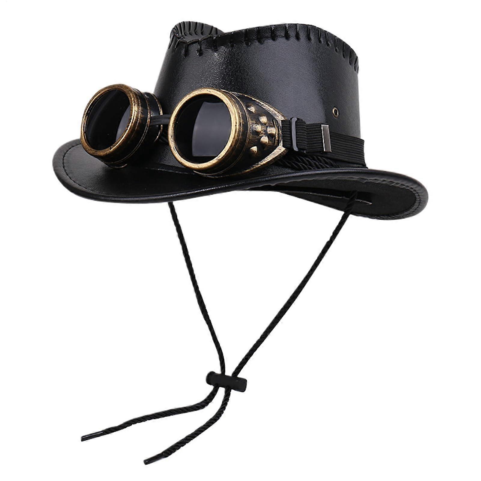 Steampunk Leather Western Hat with Goggles for Men