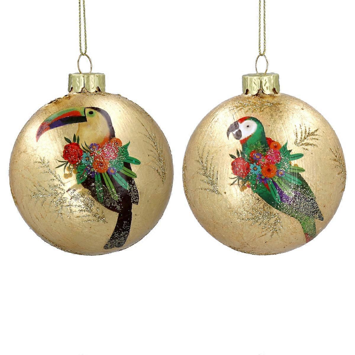 Gisela Graham Set of 2 Toucan and Parrot Christmas Tree Baubles