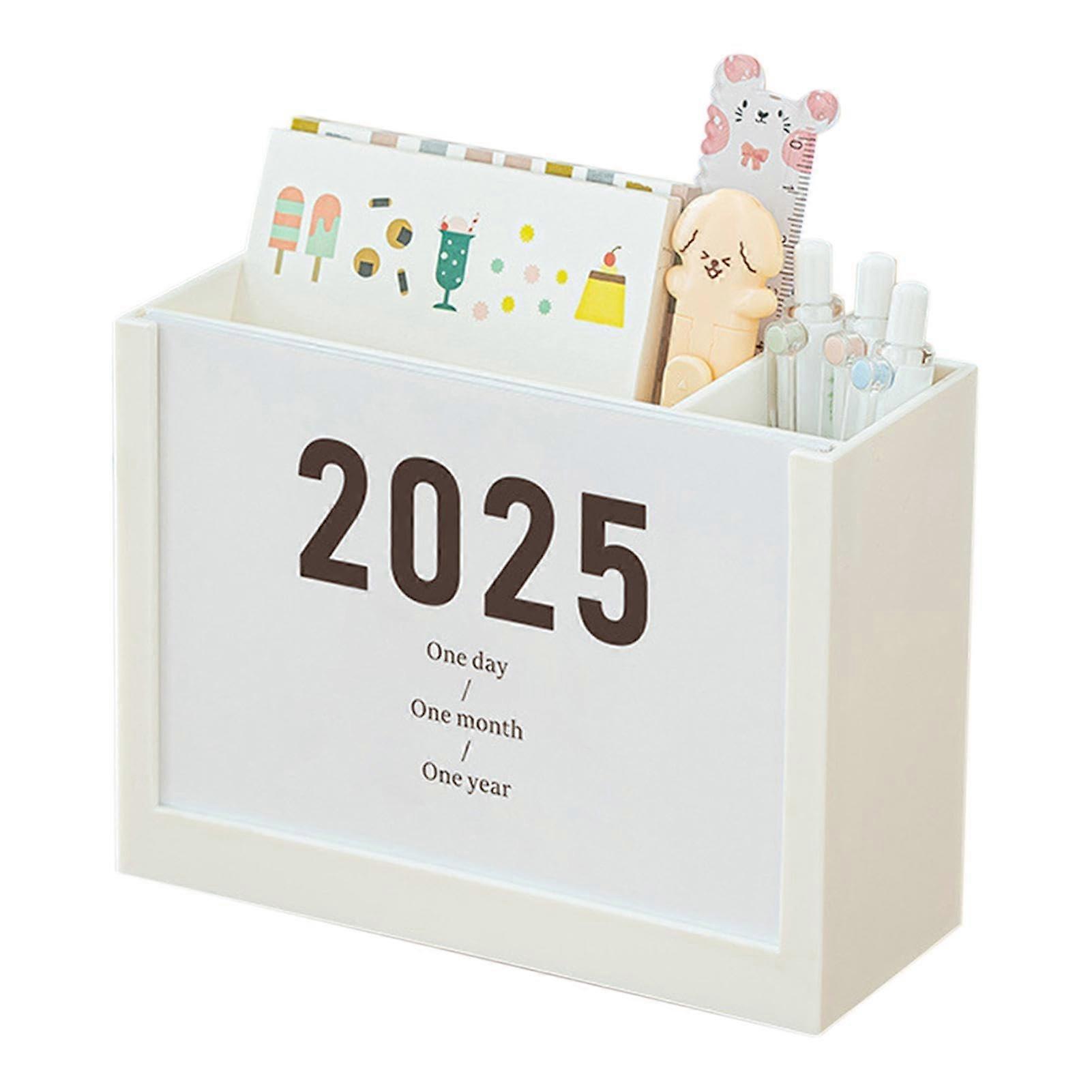 Pencil Holder With Calendar 2025, Multifunctional Pen Pot Organizer For Office & Study, Stylish Desk Accessory With Date Display