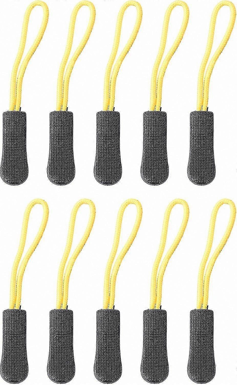 10 Pack Zipper Pulls Cord Tags Extensions Sliders in Black and Yellow
