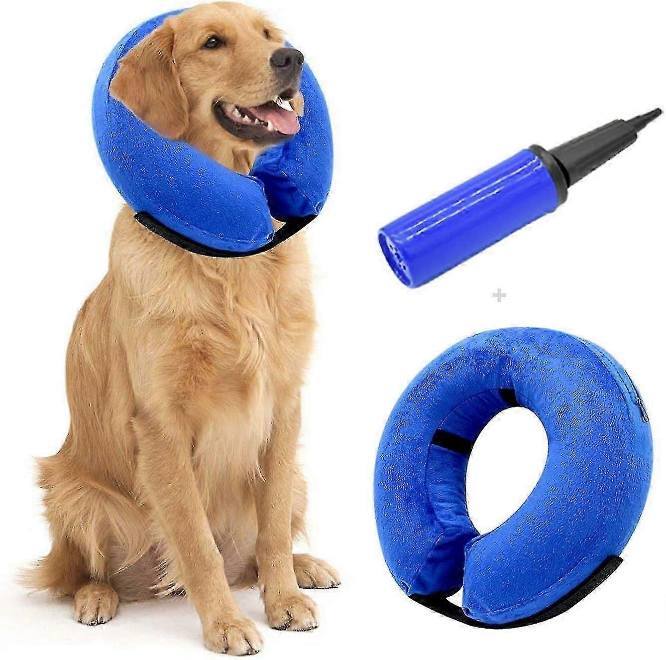 Blue Inflatable Collar for Dogs Cats Pets, Adjustable Soft Cone to Prevent Wound Licking