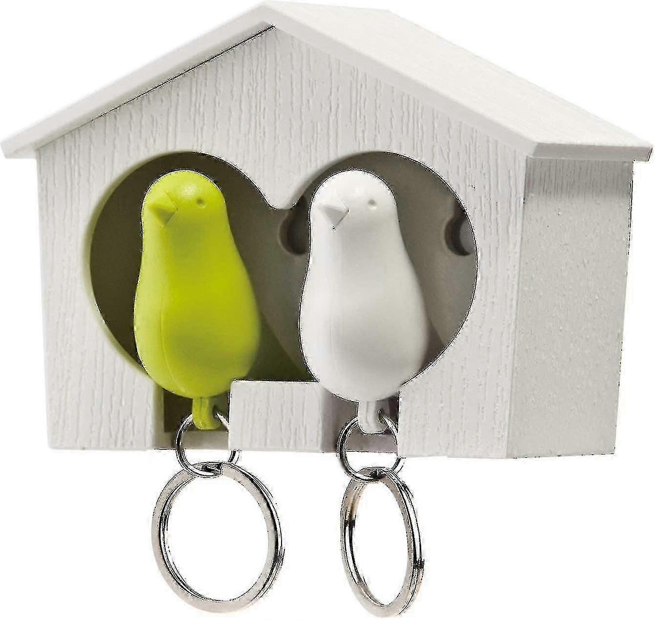 Sparrows Design Key Tray & Drum Key Ring Rack, White/Pink Color