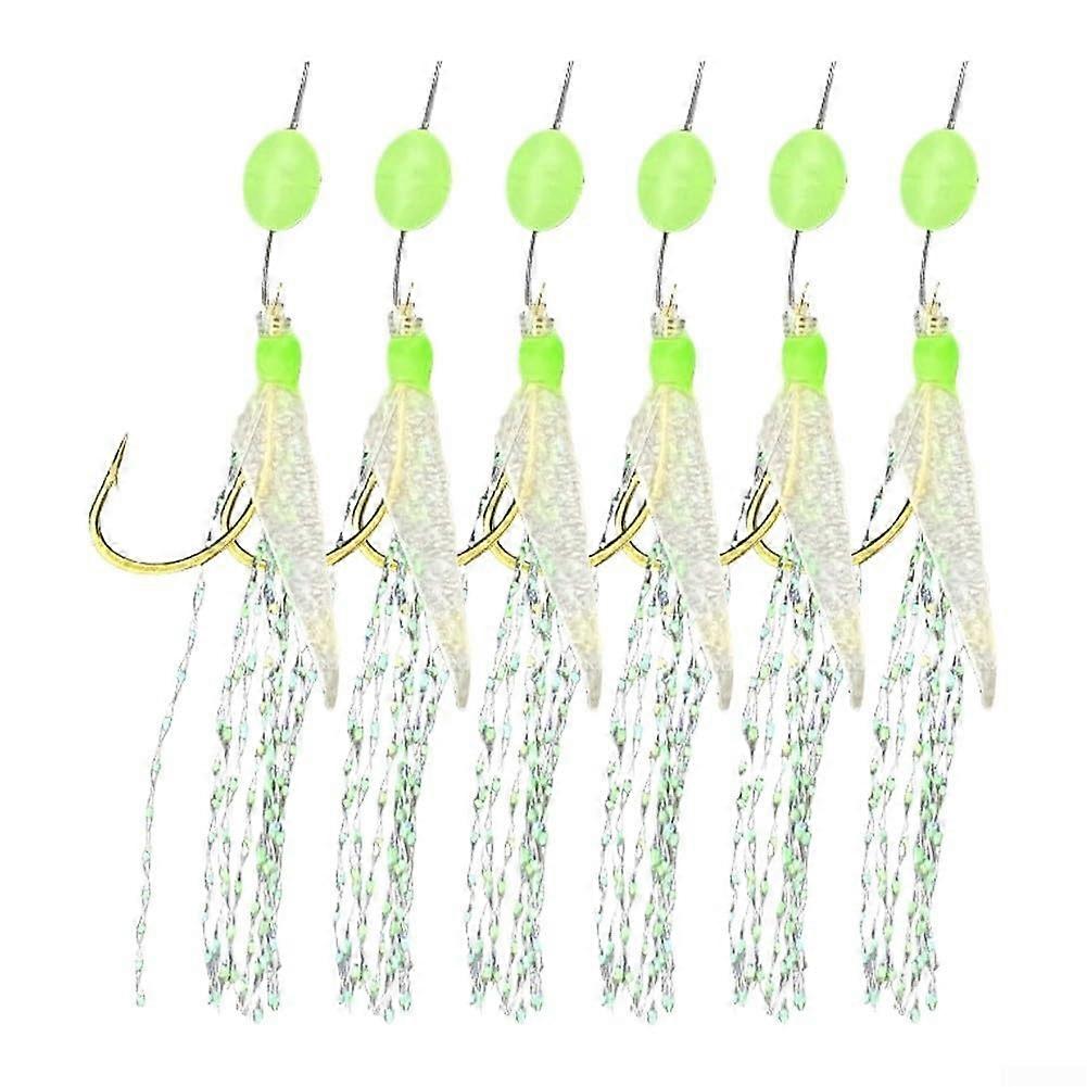 6pcs Freshwater Fishing Rigs with Mackerel Feathers, Luminous Hooks for Bass and Cod 16