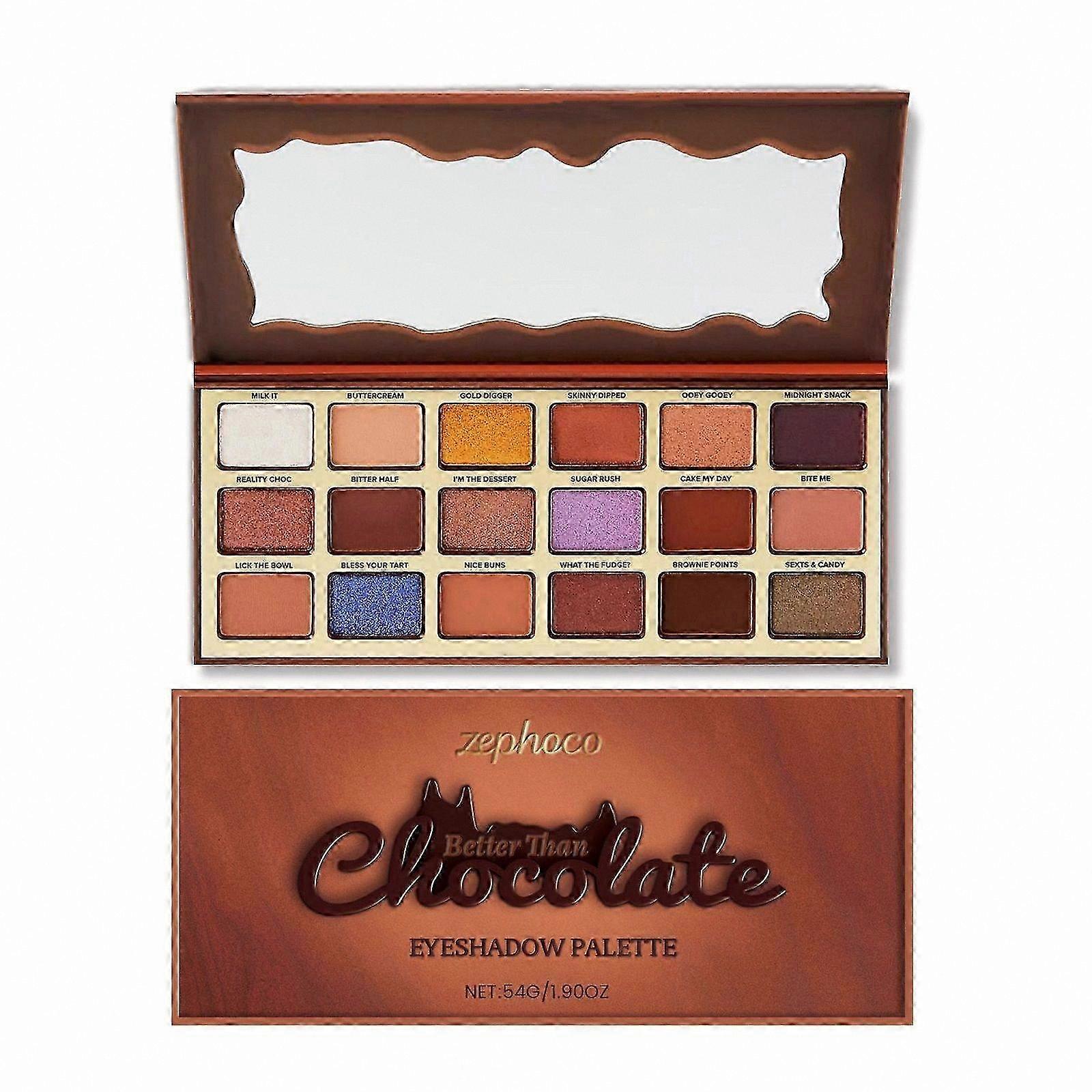 18-Color Chocolate Eyeshadow Palette with Matte & Shimmer Finishes, Blendable, Long-Wear, Waterproof, Travel-Friendly Compact Design