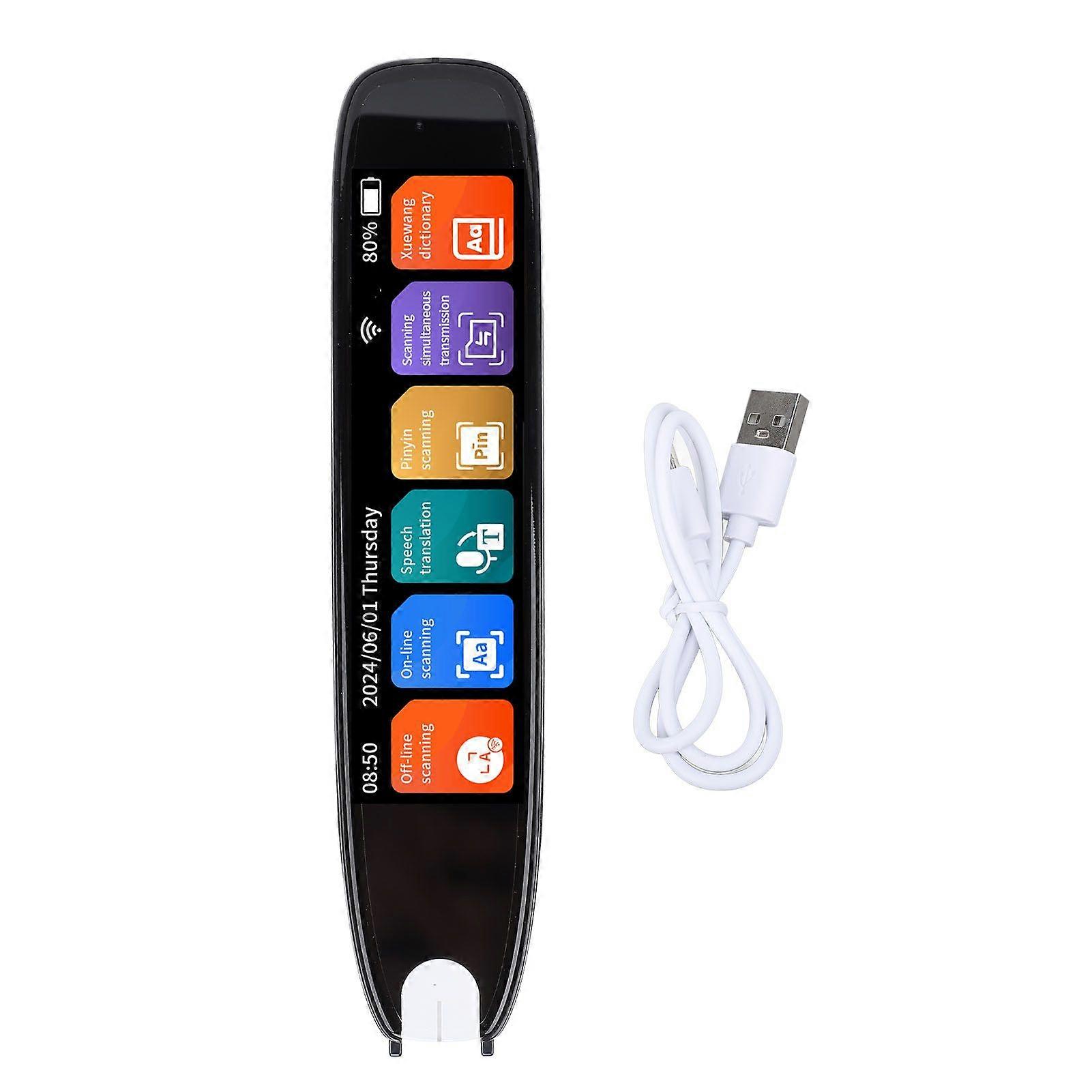 Translator Pen Black 3.69 Inch IPS Touch Screen Instant Text to Speech High Accuracy 142 Languages Online 10 Languages Offline 820mAh Scan Reader Pen