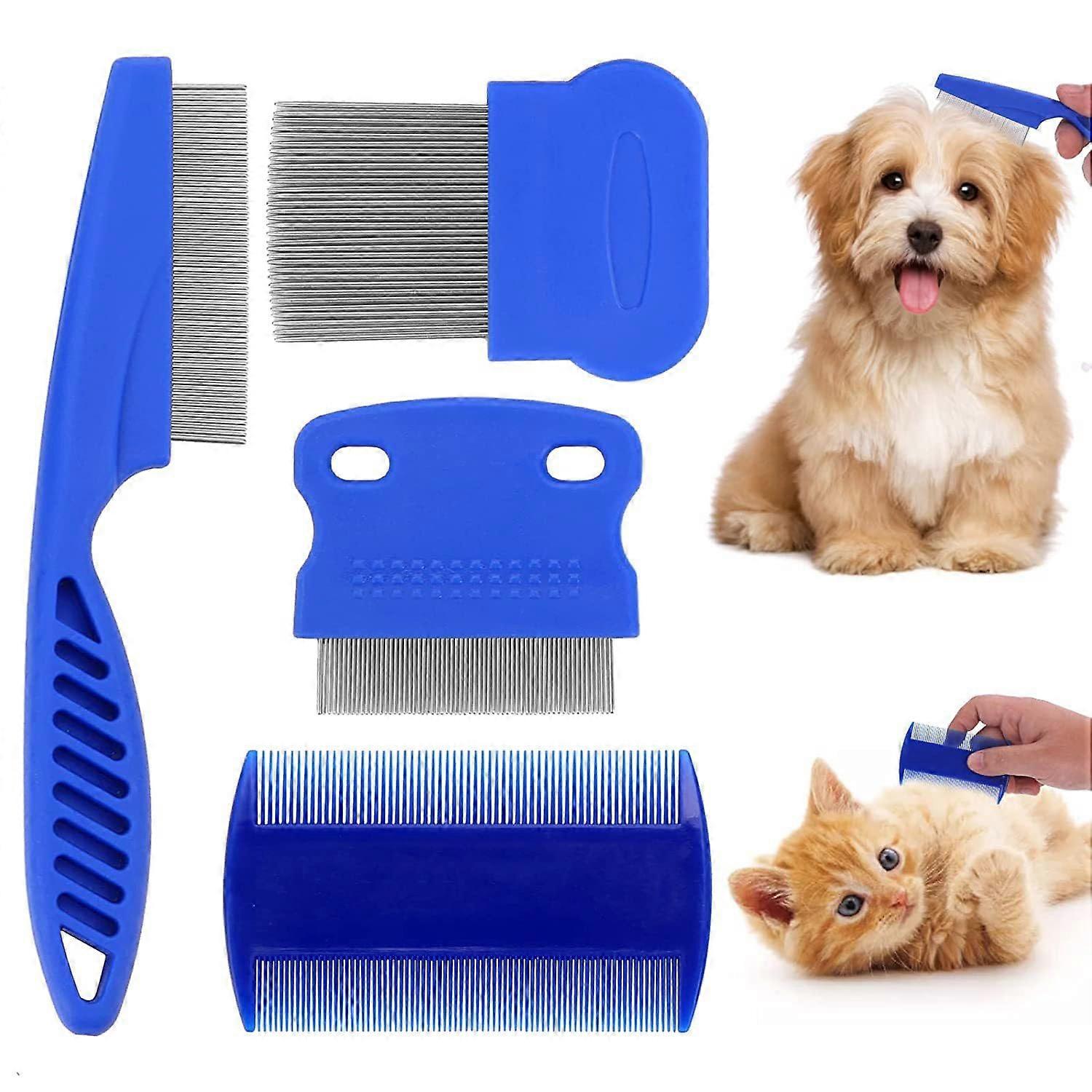 Flea Lice Comb Set Stainless Steel Cat and Dog Grooming Combs with Rounded Teeth for Small Medium Large Pets 6-Piece