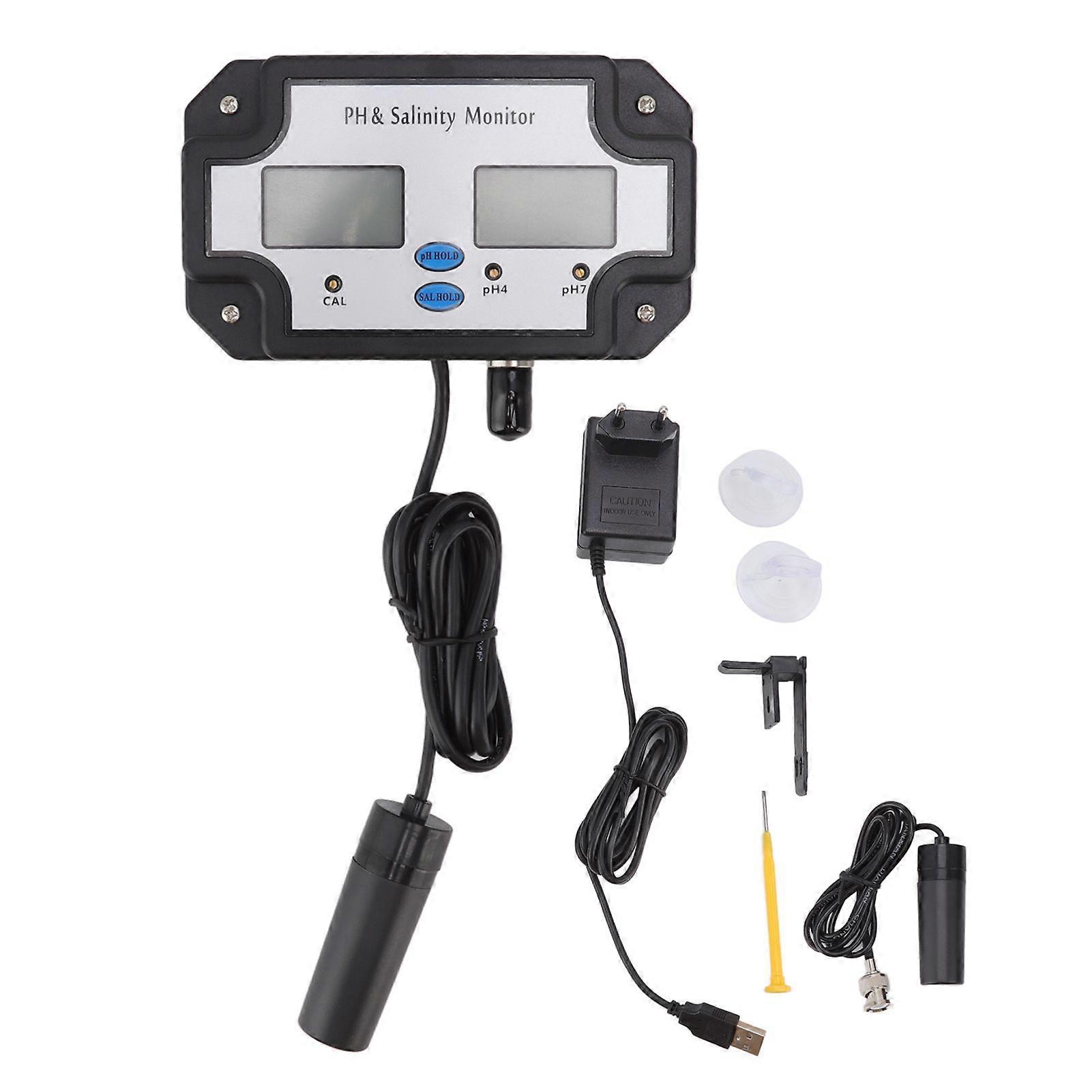 Digitales Wasserqualitätsmessgerät PH Salinity 2 in 1 kontinuierliches Überwachungsmessgerät für Schwimmbäder Gärtnern EU-Stecker 220V
