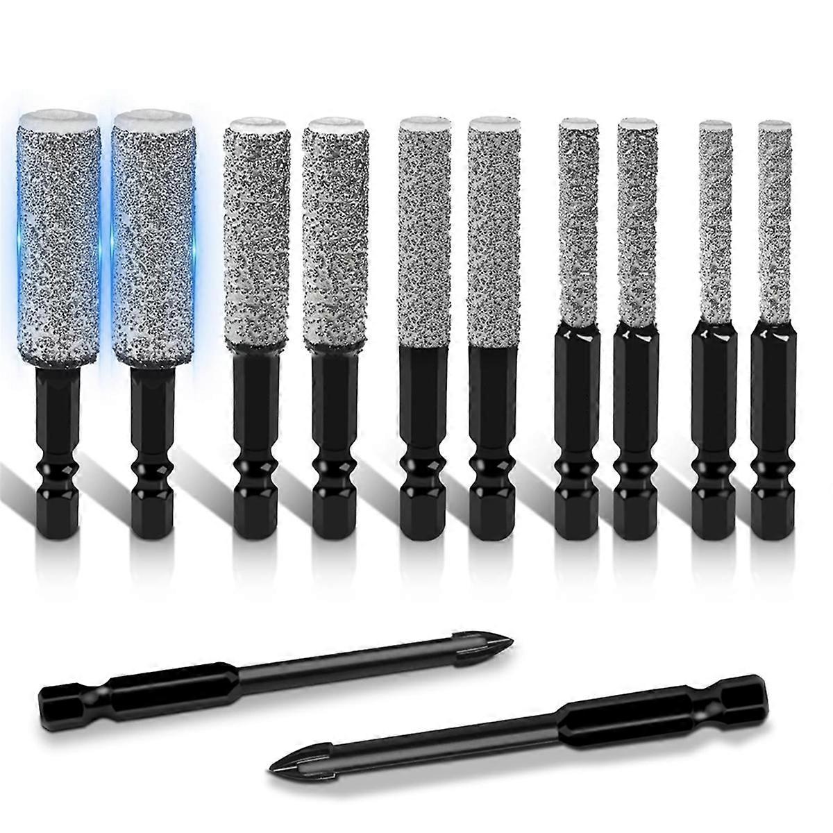 12PCS Diamond Drill Bit Set, 35mm Extended Diamond Brazed Grinding , Dry Drilling Wax Core, 1/4Inch Hex Shank