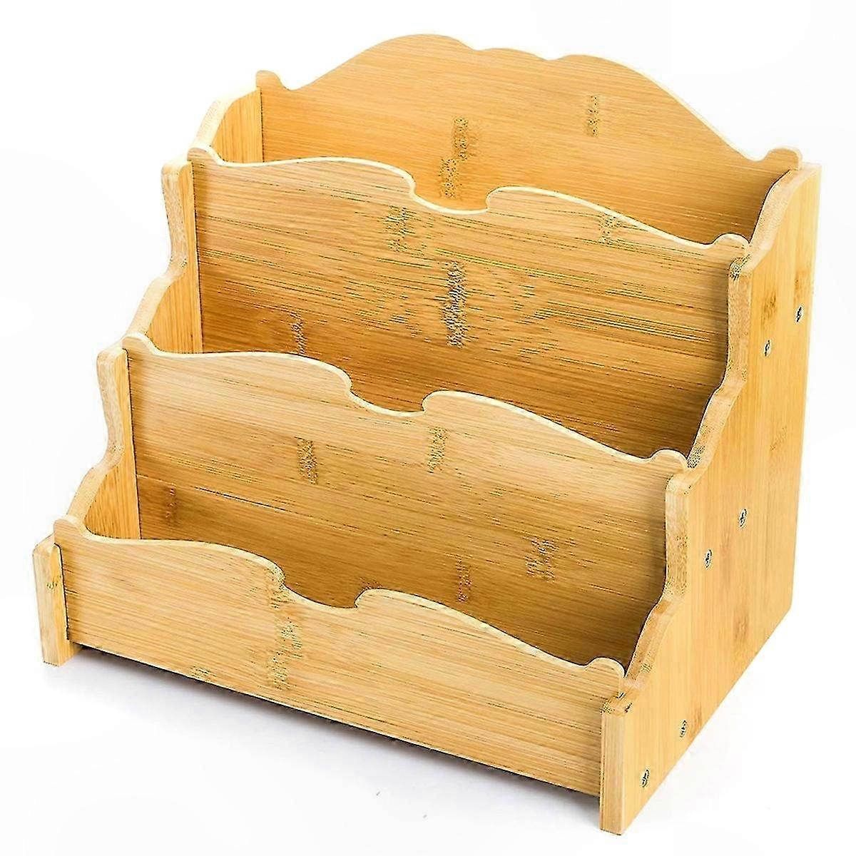 3-Tier Bamboo Display Stand for Cards, Stickers, and Brochures, Ideal for Retail and Craft Events