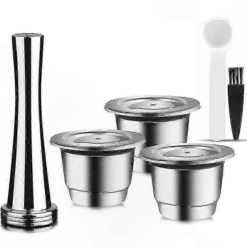 Capsules réutilisables en acier inoxydable, 3 dosettes rechargeables avec tamper, cuillère pour machines à café